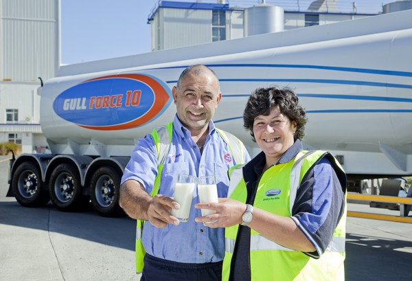 Michelle Phillips, Process Manager for Reporoa Ethanol and Doug Te Waaka, Gull Driver, toasting the 5 millionth litre of ethanol leaving the site